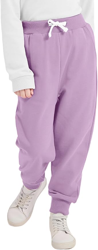 Phedrew Girls Cotton Sweatpants Midweight Kids Toddler Jogger Pants Athletic Pull On Pants with Drawstring PocketsAge 2-14