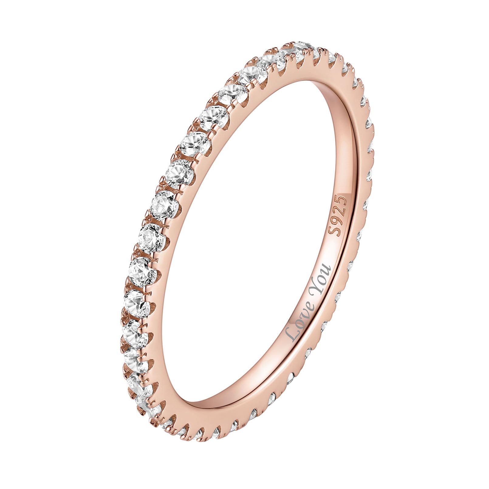 ChicSilver Personalized 2MM 925 Sterling Silver CZ Cubic Zirconia Stackable Ring Eternity Wedding Engagement Band for Women Size 4-12, Silver/Rose Gold
