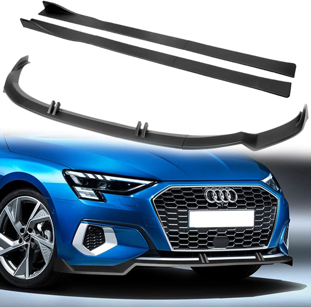 Q1-TECH, 9-Piece Front Bumper Lip & Side Skirt Extensions Diffuser Compatible with 2022-2024 Audi A3 / A3 Quattro Sedan Only, Front Lip Spoiler Air Chin Splitter ABS 2023 (Painted Black)