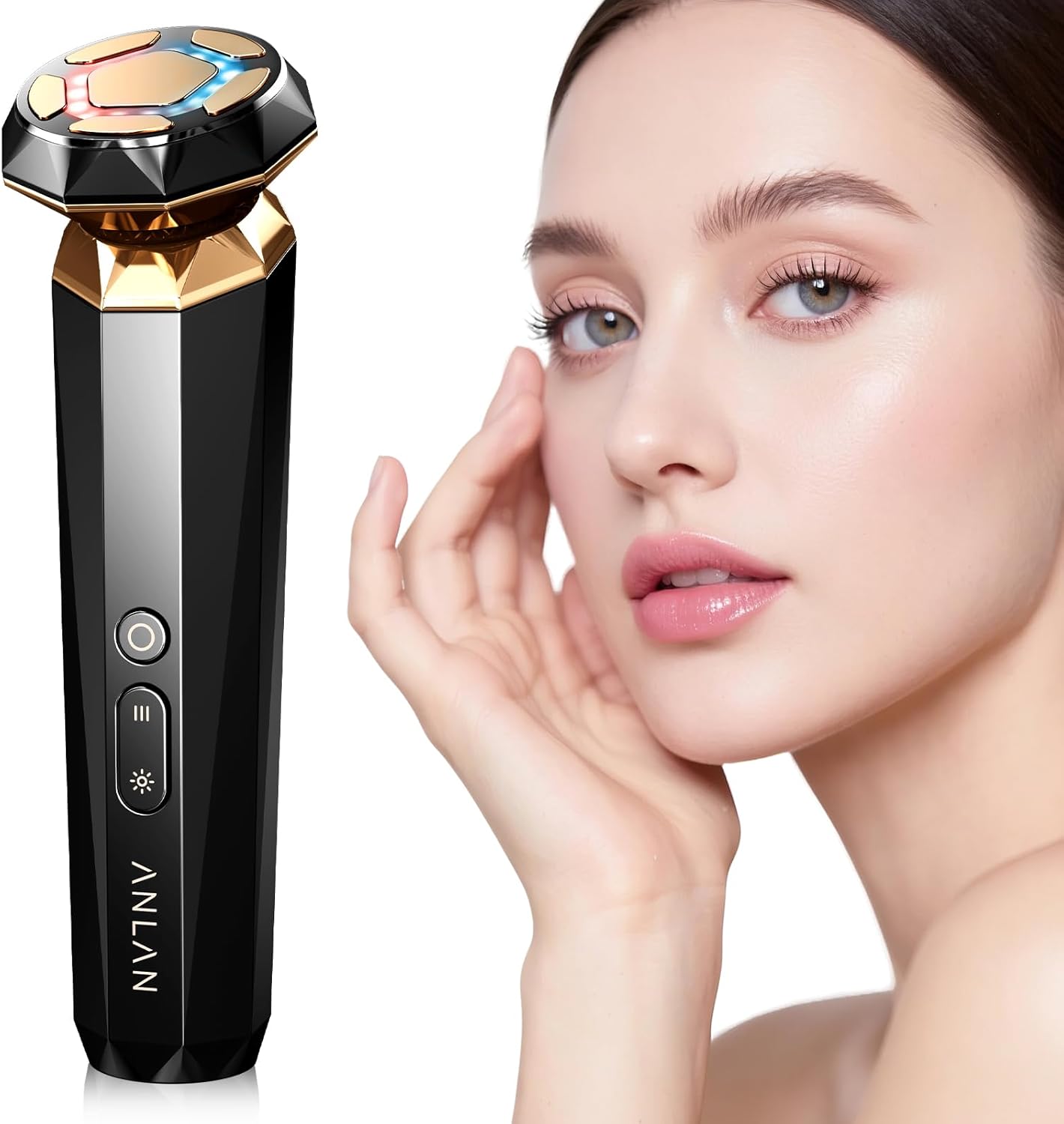 ANLAN Radio Frequency Skin Tightening Machine,18K Gold Anti Wrinkle EMS Facial Lifting Device Anti Aging,9 in 1 RF Red Light Therapy Face Massage,LED Facial Sculptor for Toning Firming,Black