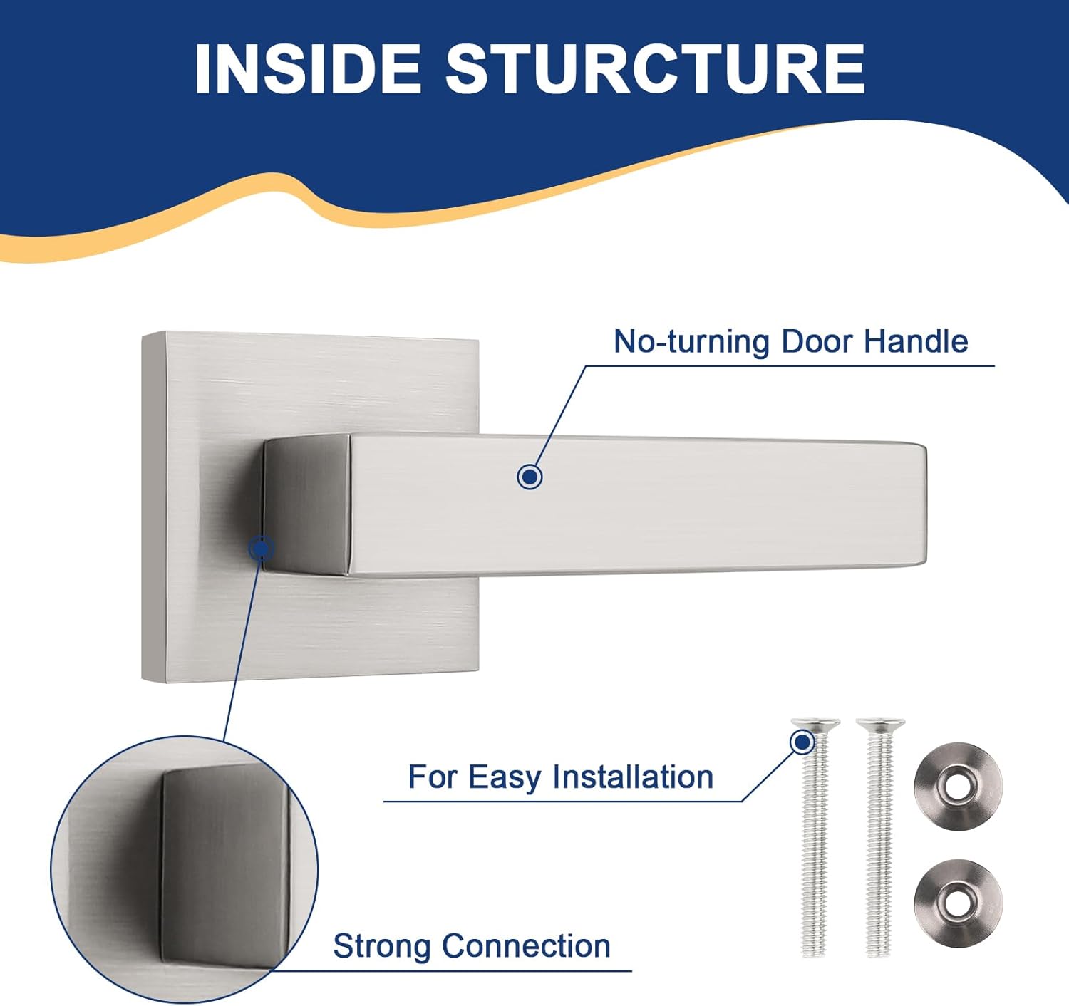 KNOBWELL 8 Pack Satin Nickel Dummy Door Handles Inactive Door Levers Interior Door Knobs for Closet/Hallway/Pantry Decorative Door Handles(One Side)