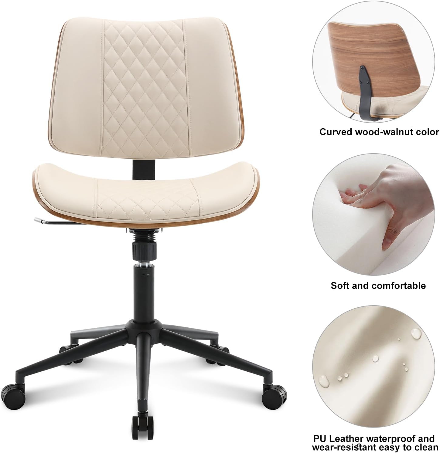 BV Home Office Chair No Arms with Wheels, Armless Small Desk Chair,Task Computer Office Desk Chair for Casual Office Small Space,Study Room,Reading Room(Beige) - Image 7