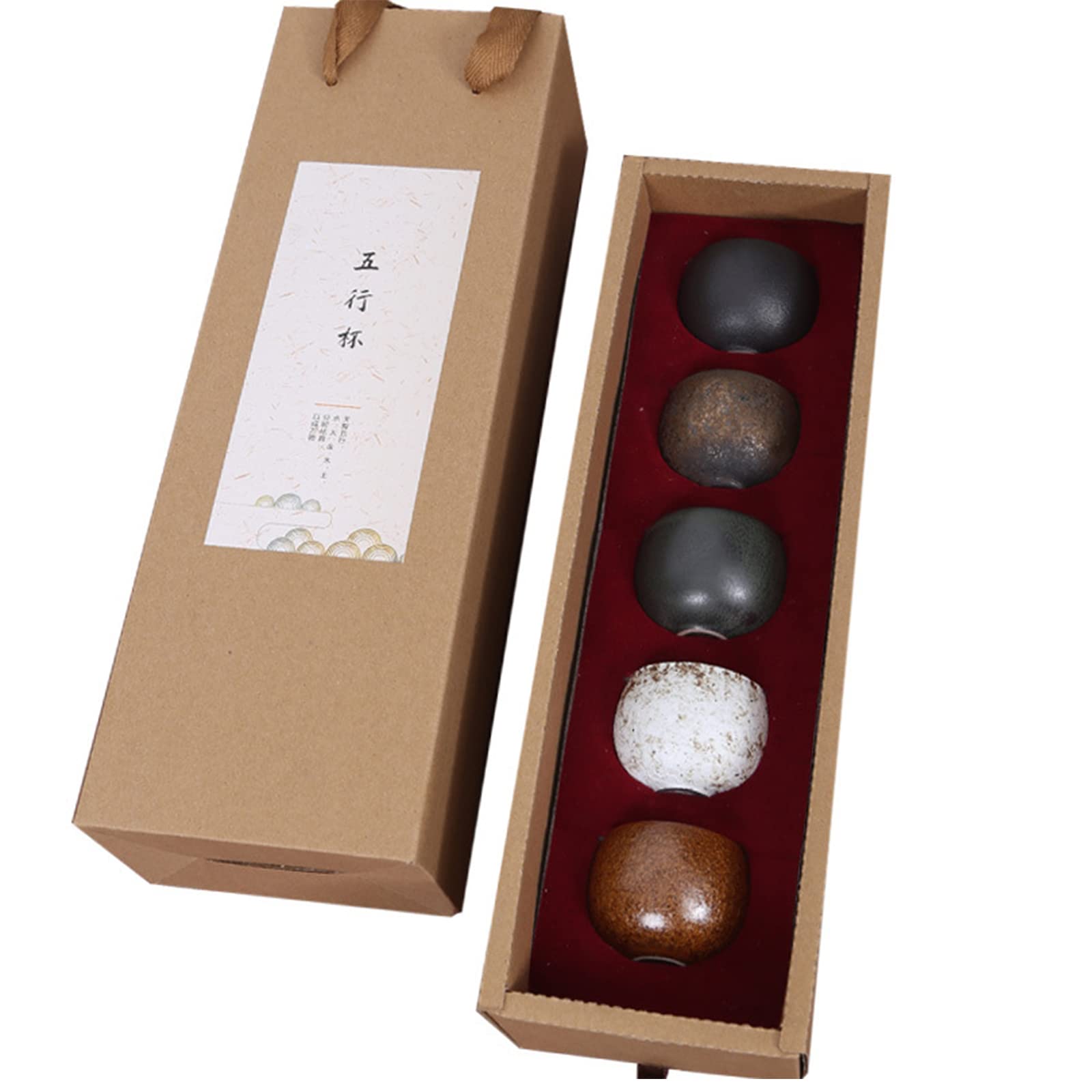 Beauenty Ceramic Tea Cups Set - Green Tea Cups, Set of 5 Small Ceramic Tea Cups, Small Coffee Cups, 50ml each, Asian Tea Set No Handle Tea Cups, Chinese Tea Cups Style, Small Teacups