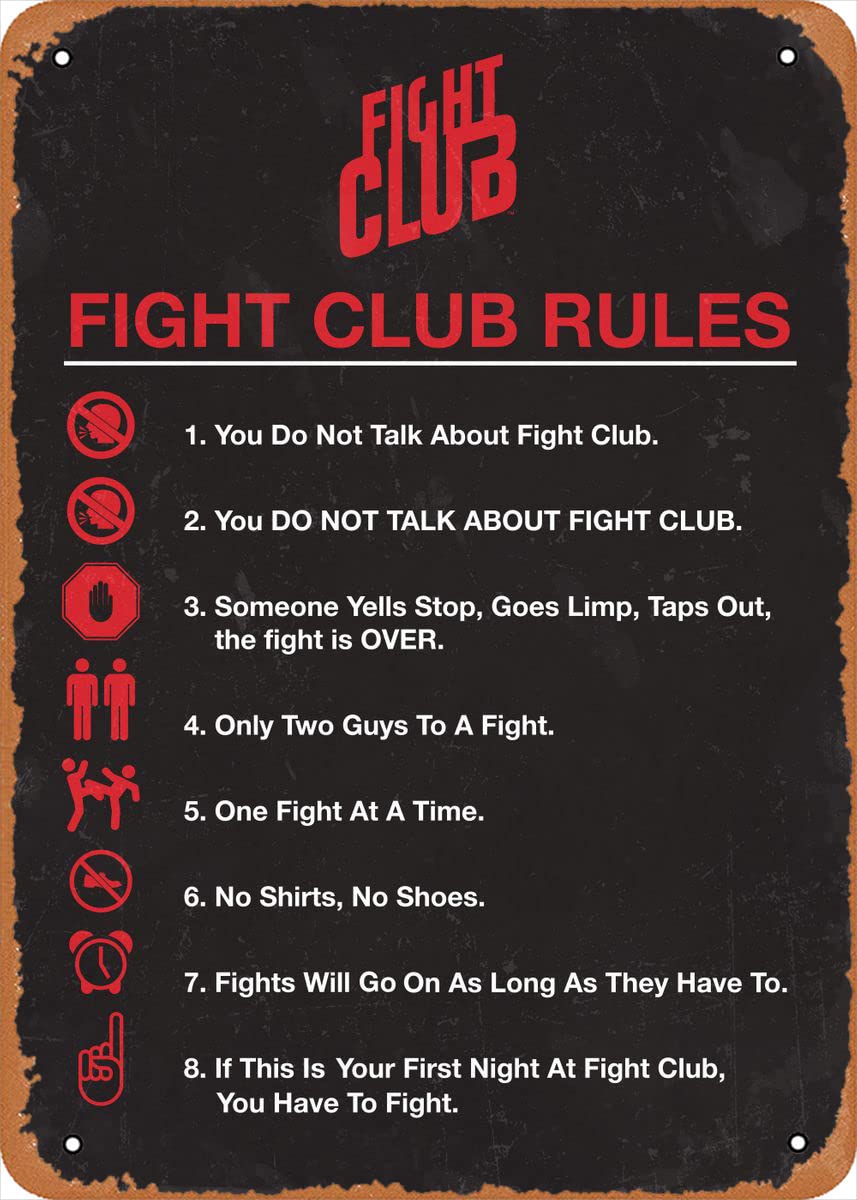 Amazon.com : Ysirseu Vintage Fight Club Rules Fight Club 8" X 12" Metal Sign Retro Wall Decor : Patio, Lawn & Garden