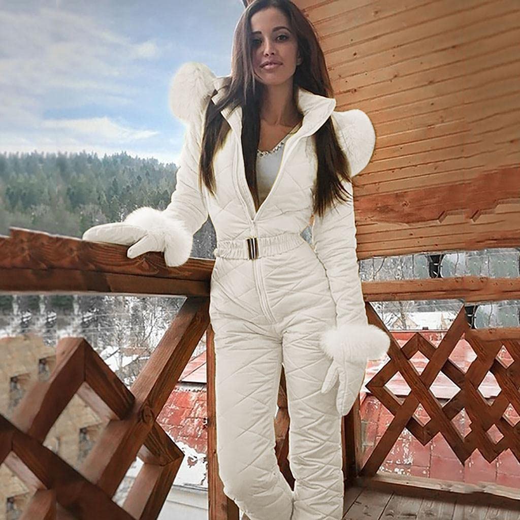 Traje de nieve para mujer, mono largo, de esquí, para invierno, abrigado, con capucha, impermeable, para exteriores