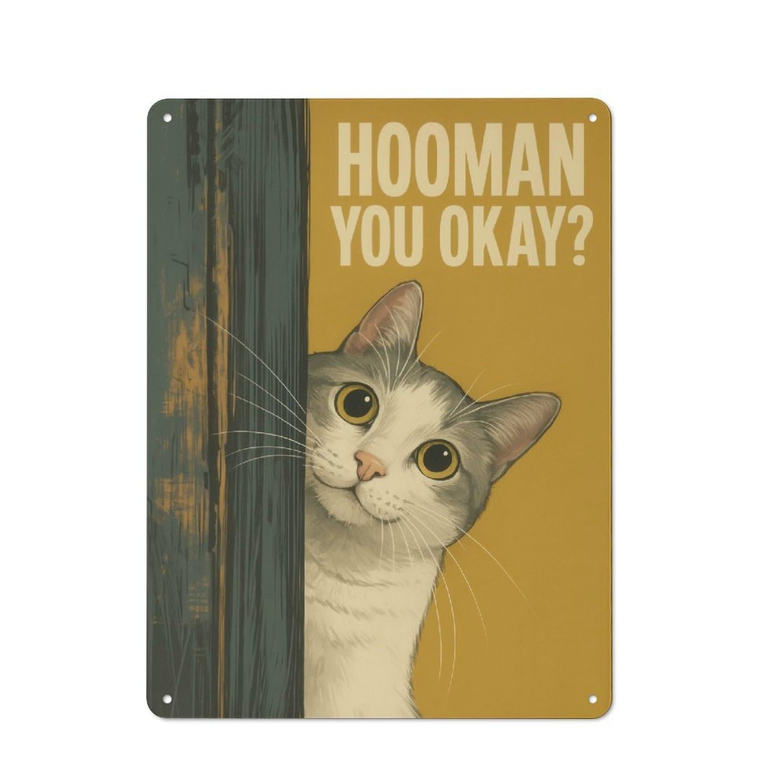 Junmoney Style-15 Curious Cat Asks Hooman You Okay Bathroom Art Vintage Metal Wall Decor 40X30cm, Tin Wall Sign For Restaurant, Kitchen, Counter Or Breakfast Nook