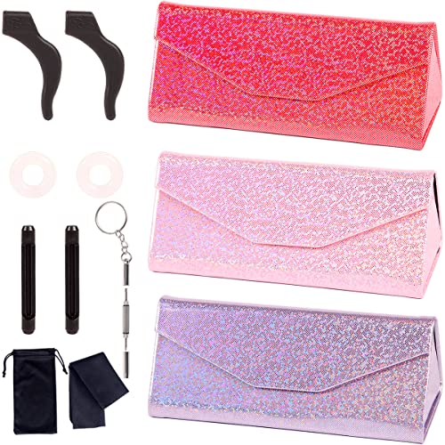 Image of ADBGV 3Pcs Unisex Hard Shell Eyeglasses Cases, Protective Case For Glasses,Sunglasses Case with Cleaning Cloth