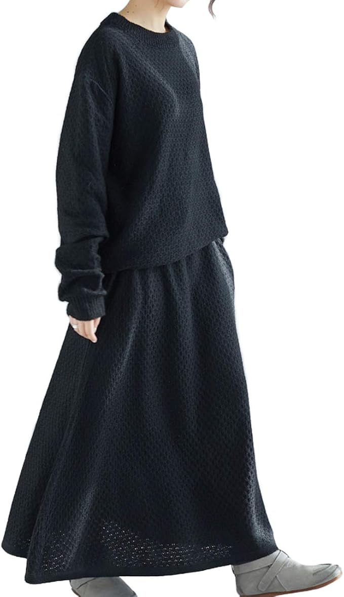 Amazon 大きいサイズ レディース ニットセットアップ ゆるニット プルオーバー ロングスカート Ll 3l 4l 5l 6l ブラック 大きいフリーサイズ アンサンブル 通販