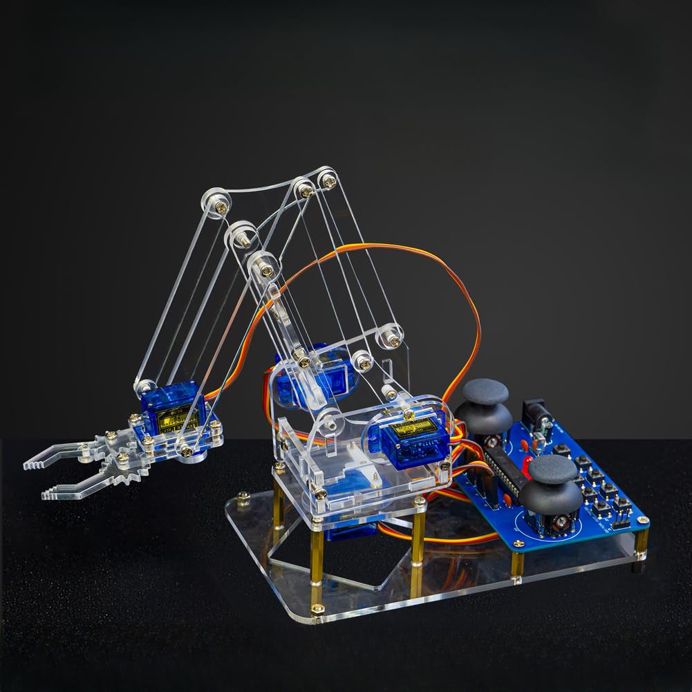 Kit braccio robotico 4DOF alimentato tramite USB, robot assemblato in acrilico con 51 MCU, strumento di apprendimento STEM per studenti