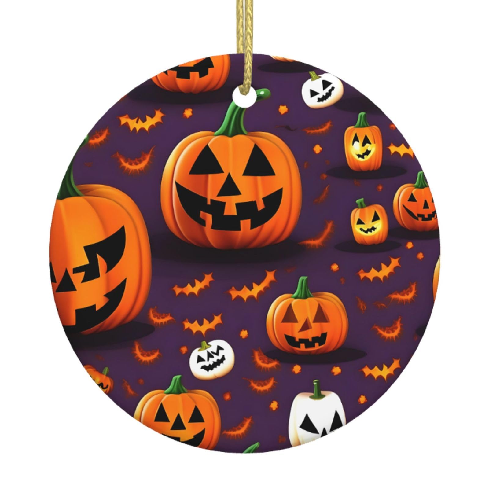 Happy-Halloween-Day Trick-Or-Treat Print Christmas Ornaments, Ceramic Hanging Ornament, Round Shape Decorations