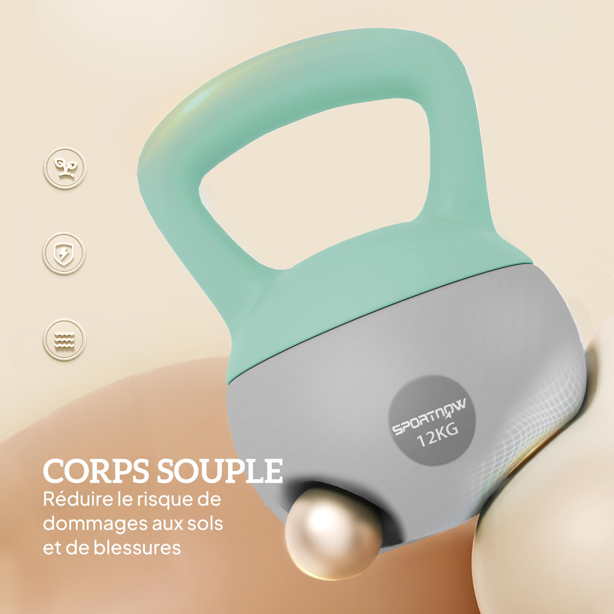 SPORTNOW Kettlebell 6/8/10/12kg - Collaborazione Aosom.fr x FFHandball - Manubrio con impugnatura antiscivolo per fitness allenamento cardio