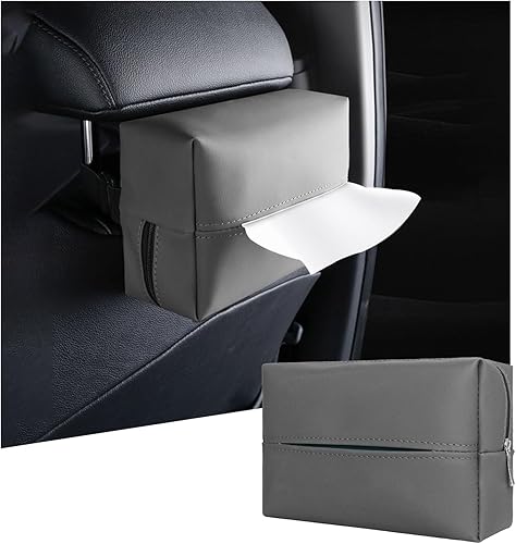 Miniatura 1 de Soporte de pañuelos para automóvil, caja de pañuelos de piel sintética para visera solar con banda elástica ajustable, soporte universal para