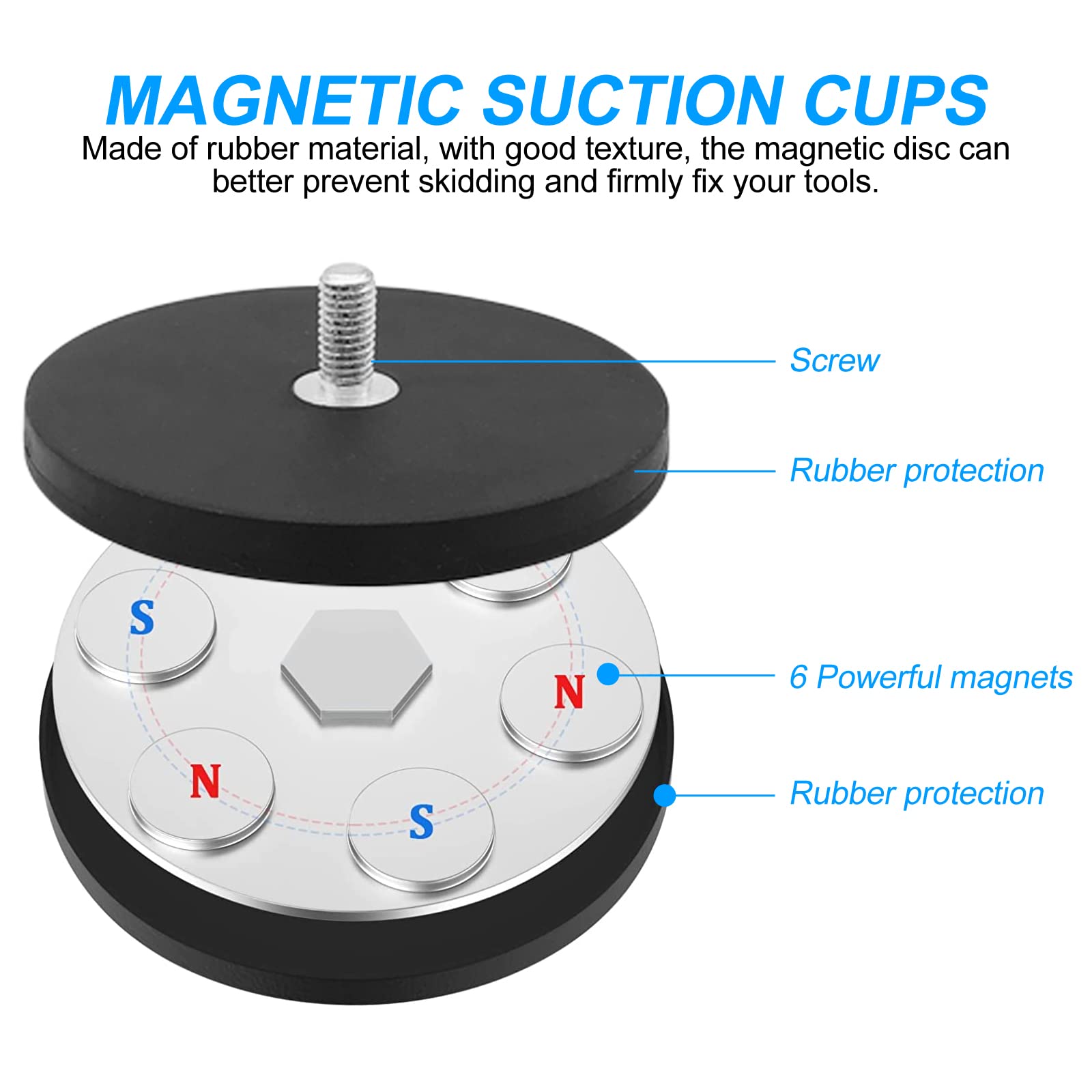 8 x magnesy neodymowe, gumowane, Ø 43 mm, z gwintem zewnętrznym M6, siła przyczepności 10 kg, systemy magnetyczne z gumowym płaszczem, gumowe, okrągłe magnesy z gwintem zewnętrznym, do śrub, oczka lub haka