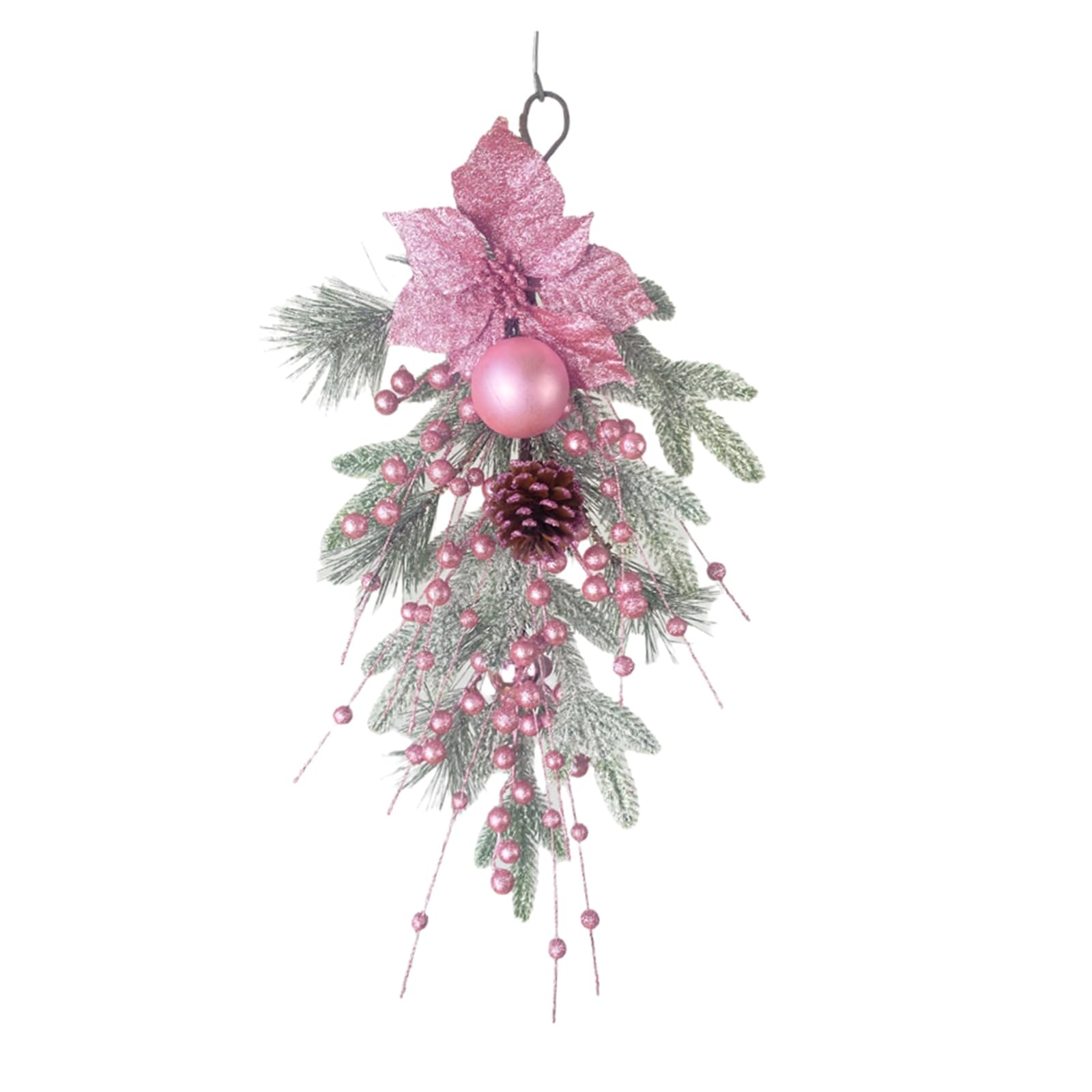 Christmas Wreath Pink Garland with Ball Ornaments Decoration Front Door Window Mantel Party (Pink, 55cm)
