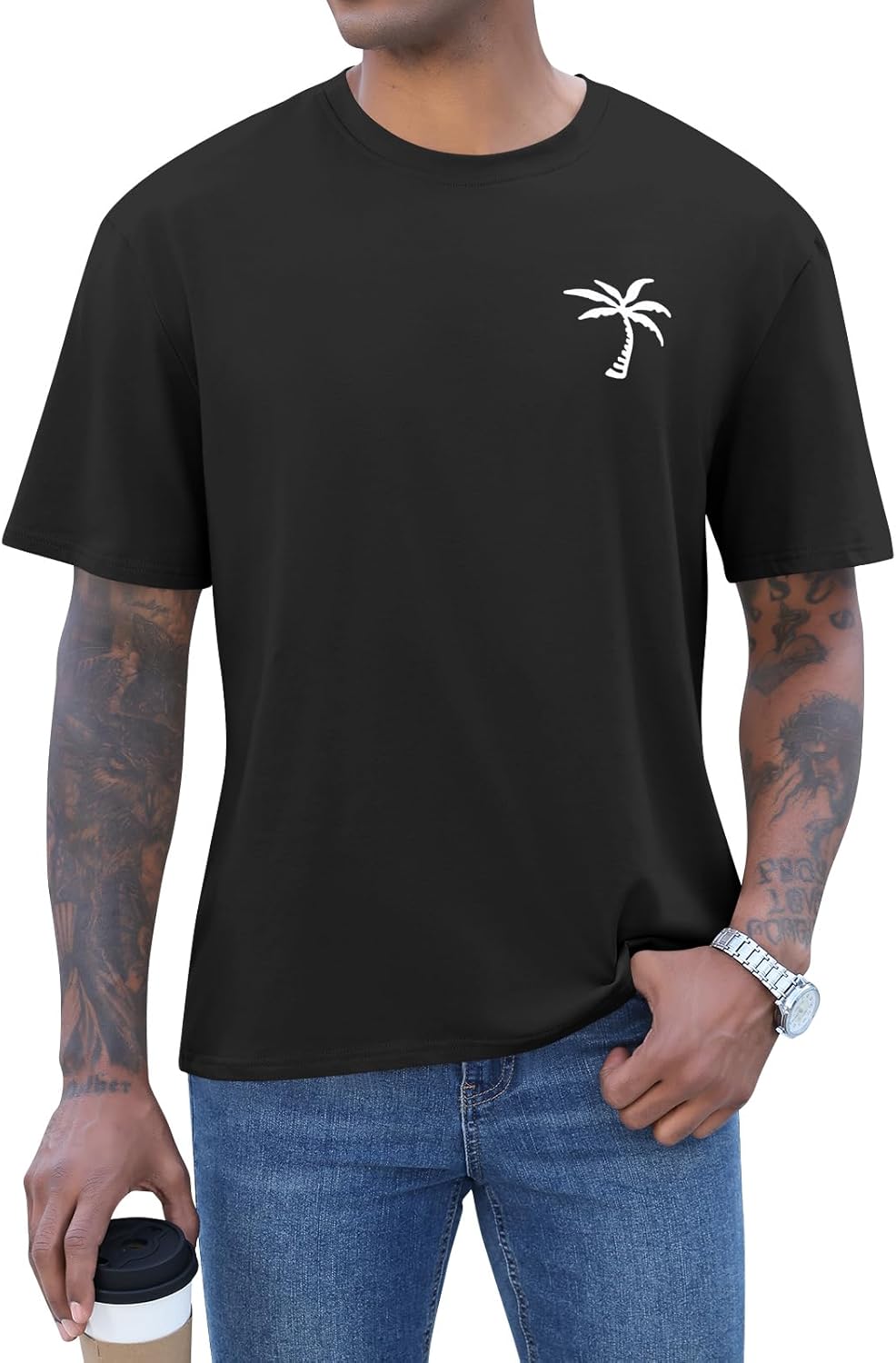 Mens Short Sleeve T-Shirt Graphic Loose Fit Tee Crew Neck Palm Tree Summer Shirts - Image 2