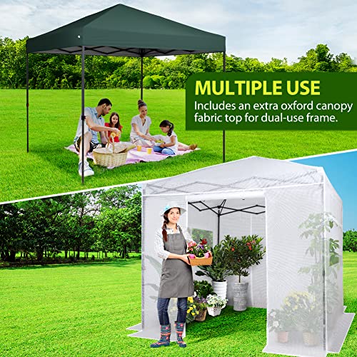 Eagle Peak 8X8 Portable Walk-In Greenhouse And Canopy Tent, Instant Pop-Up Fast Setup Indoor Outdoor Plant Gardening Green House Canopy, Includes Bonus Extra Green Canopy Top, White #TOP1