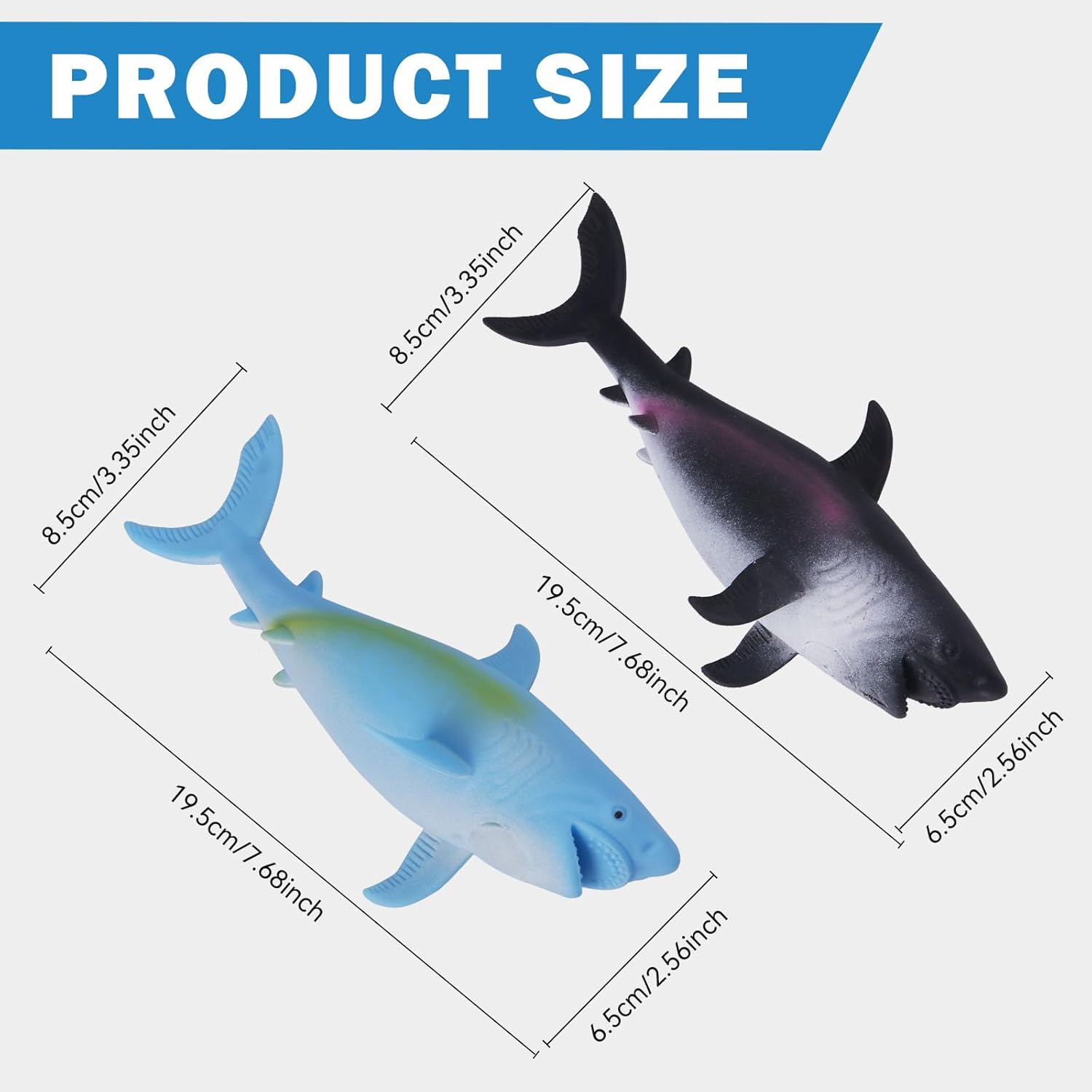 Shark Stress Balls (2Pack) Squishy Toys for Kids Adults, 8 Inch Shark Squishy Ball, Dough Ball, Animal Squeeze Stress Toys, Stretchy Stress Relief Sensory Fidget Toys, Party Favors, Birthday