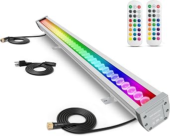 Linkable LED Wall Washer Light, 144W RGBW Linear Light Bar with RF Remote | AC120V 40" Long, Dimmable, Waterproof for Outdoor Wall Washing, Buildings, Shops, Hotels, Churches, Restaurants