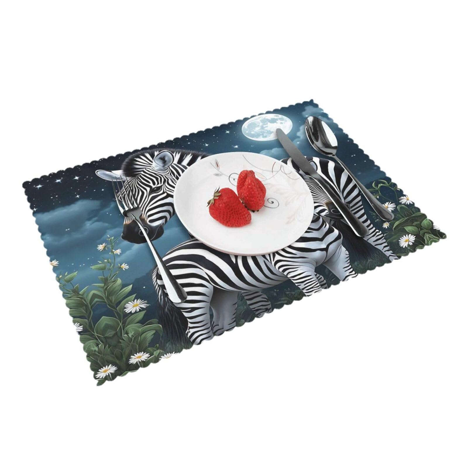 Zebra Moon Pattern Placemats Set of 4 Print Table Mats Place Mats Table Decor for Kitchen Dining 12X18 in