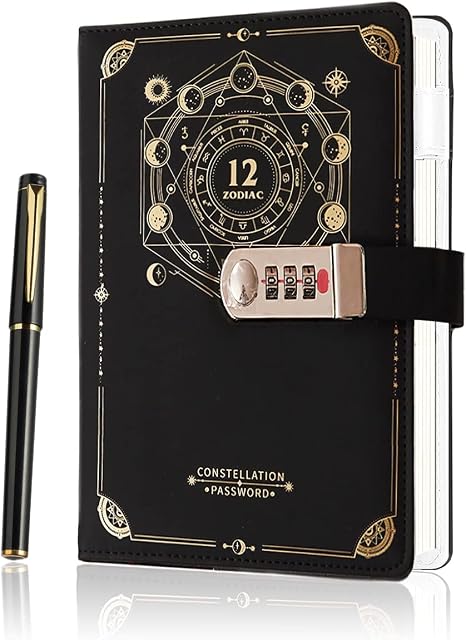 A5 Vintage Hardback Leather Notebook,Journal Diary Lockable,Diary with Combination Lock,PU Hard Cover Notebook Travel Diary for Girls, Boys, Adult (Black)