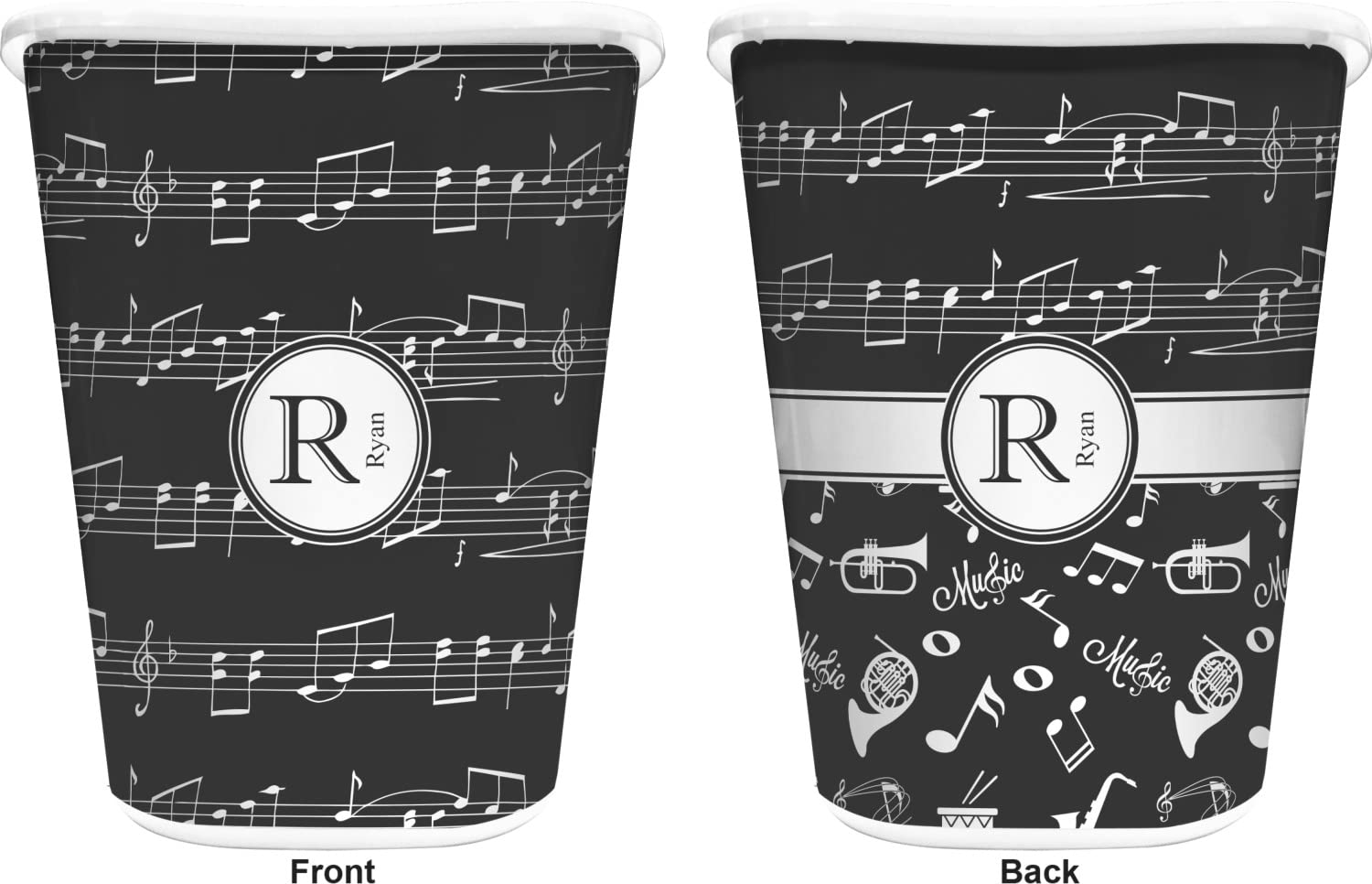 RNK Shops Personalized Musical Notes Waste Basket - Double Sided (White)