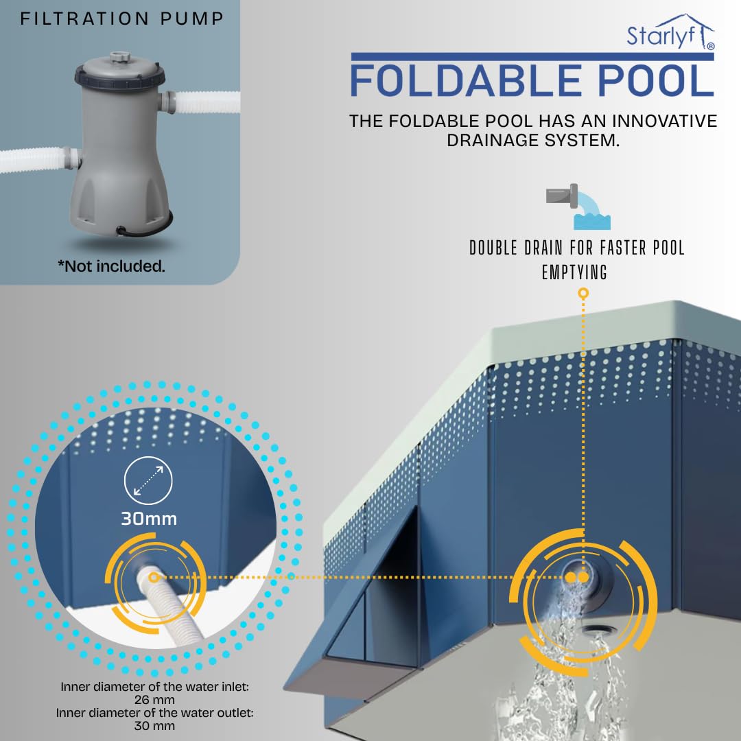 INDUSTEX Foldable Swimming Pool -600L- PVC Garden Paddling Pool – Portable Rectangular Outdoor Pool 180x110x50cm – Easy Assembly, Durable & Space-Saving Summer Family Pool — view 5