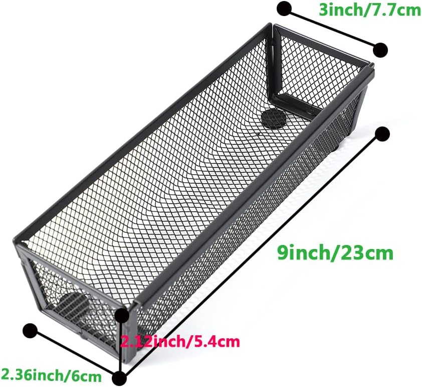 ihomecooker Mesh Tray Silverware Drawer Organizer, Utensil Cutlery Tray Office Supplies with Interlocking Arm Drawer Dividers Organizer for Flatware, Knives,Home,Office, School,Bedroom 9X3＂Black