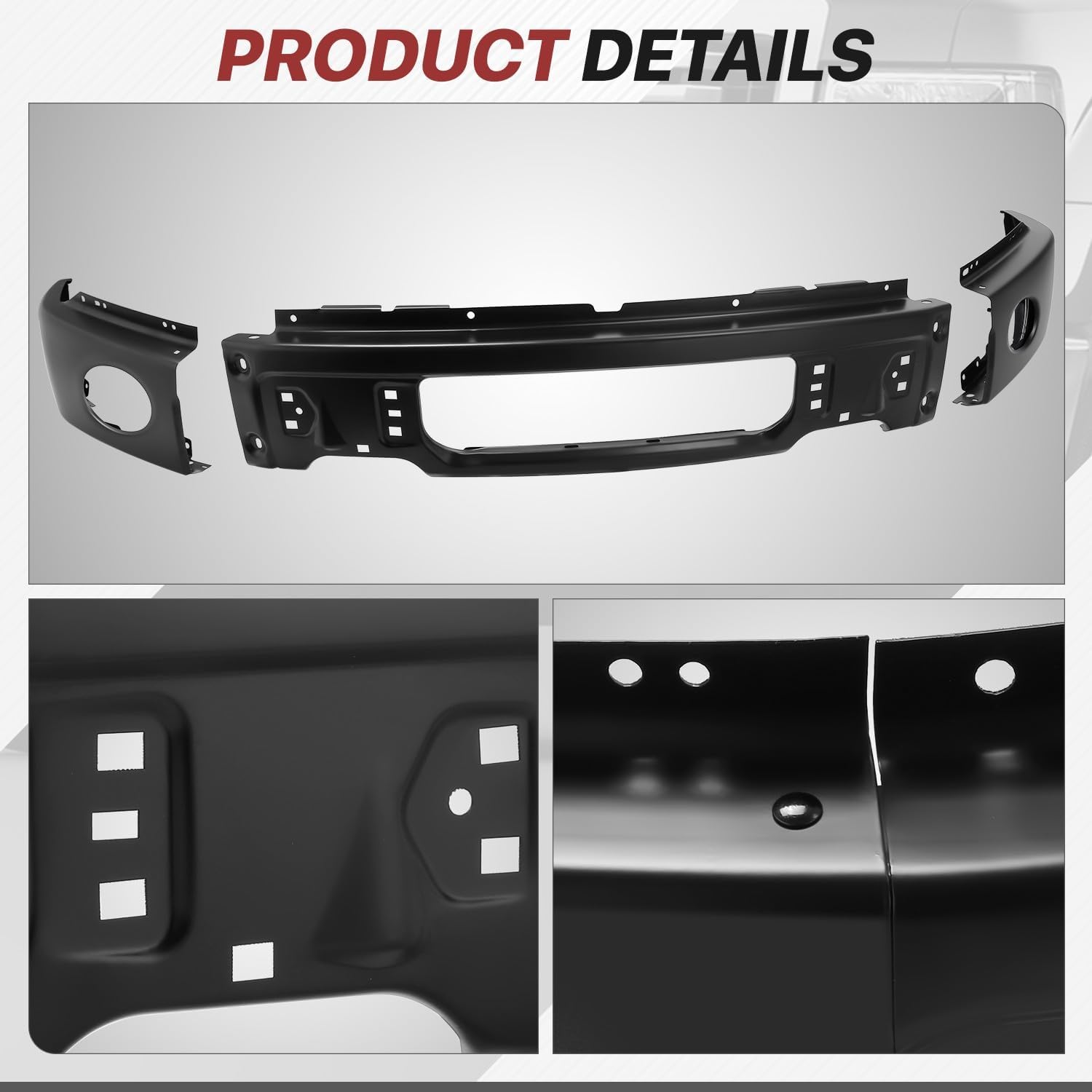 Steel Front Bumper Cover Face Bar Compatible with 2009-2014 Ford F150 XL XLT STX King Ranch Lariat FX4 Platinum FX2 3-Piece Modular Design with Front Fog Light Cutouts Black 9L3Z17757D