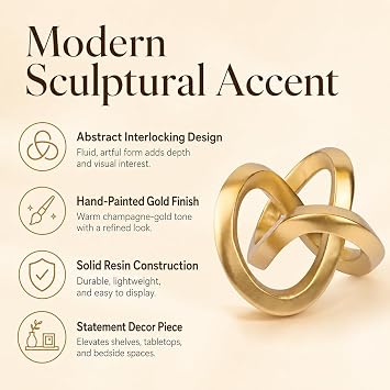 Gold Knot Decor for Coffee Table Book,Chain Link Decor for Bookshelf Entry Table TV Stand,Knot Sculpture for Home Living Room,Accent Decoracions para sala,adornos para sala Modernos