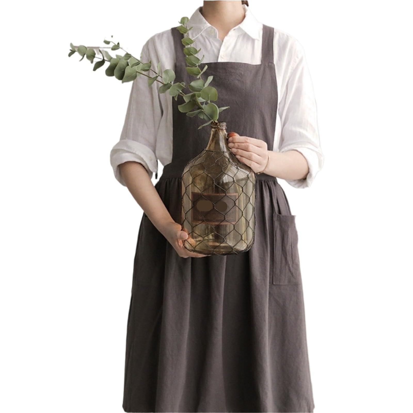 Delantal minimalista de lino y algodón, vestido trabajo, delantal cocina, viajero temperamento for restaurante hecho a mano, 2 uds para Cocinar, Restaurante