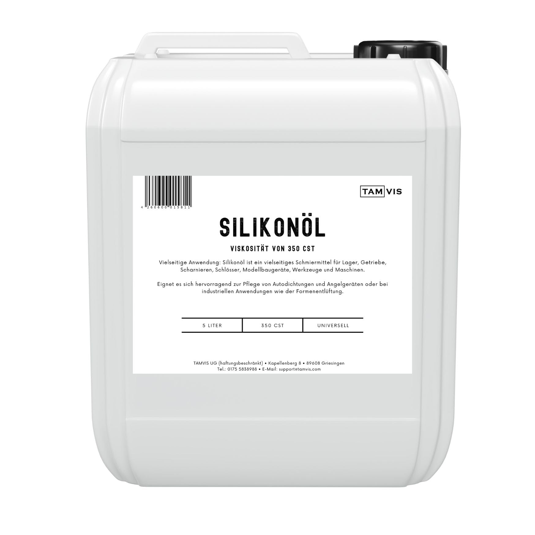 TAMVIS Silikonöl 350 cSt (5 Liter) Universelles Silikonöl für Lager, Getriebe, Dichtungen, Scharniere & industrielle Anwendungen