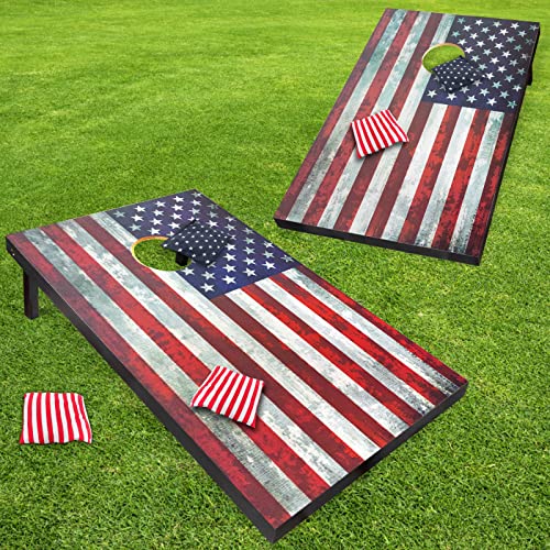 Solid Wood Cornhole Set - Includes Two 3' X 2' Portable Size Wooden Cornhole Boards, 8 Corn Hole Bean Bag Toss, Corn Holes Outdoor Games Set For Adults And Family #TOP5