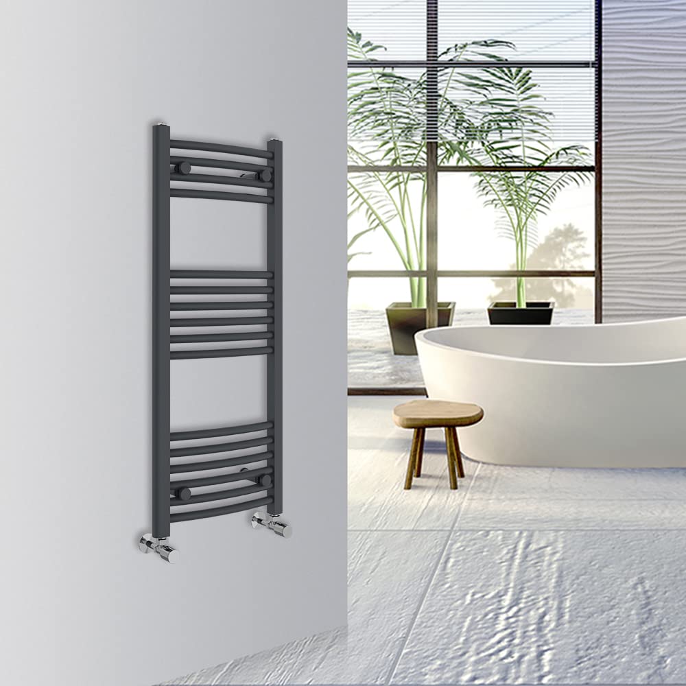 Warmehaus Curved Bathroom Heated Towel Rail Warmer Radiator Central Heating 1000x400mm - Anthracite