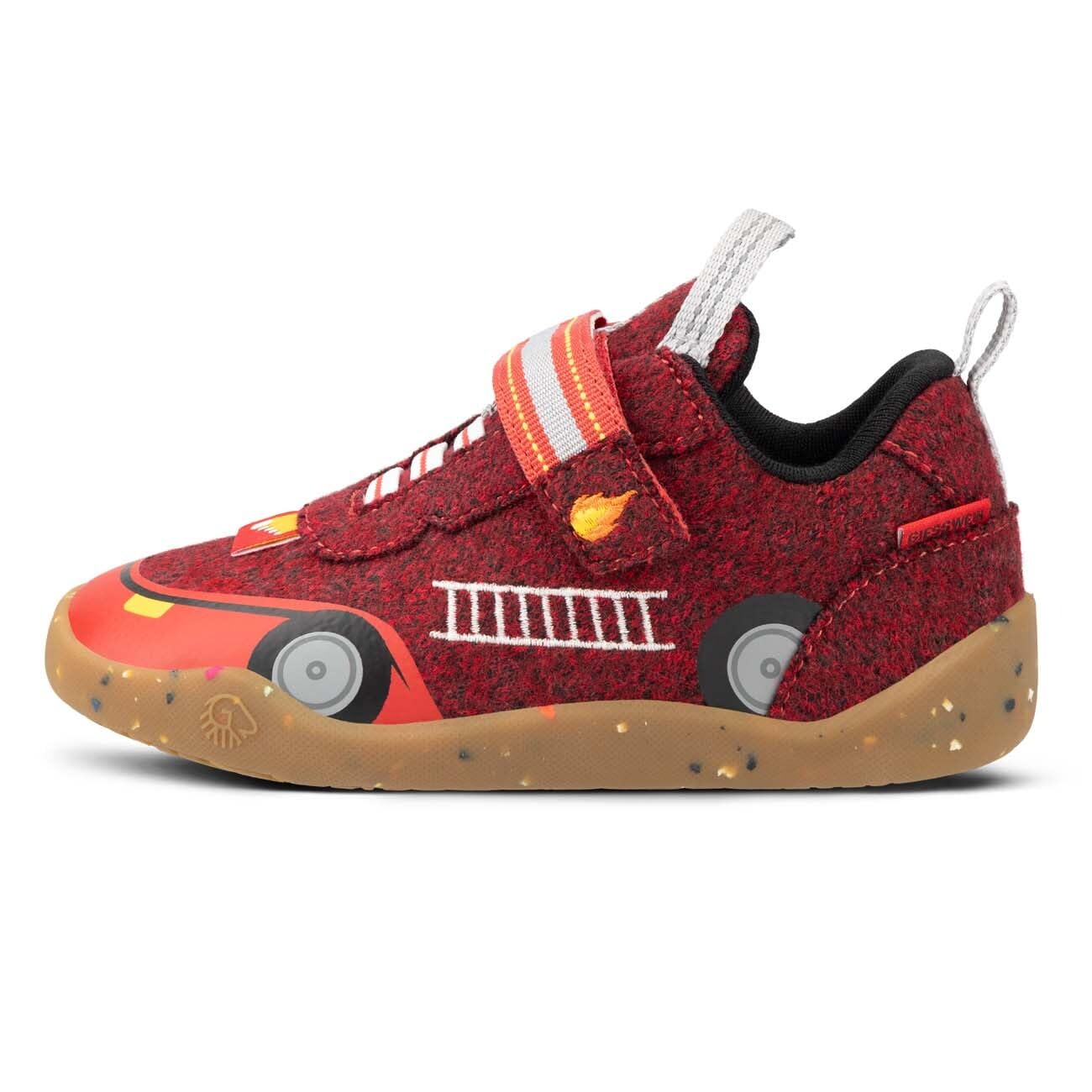 Giesswein Wooly Steps Barfußschuh mit Motiv - Kinder Barfußschuh Merino | Atmungsaktiv, flexible Zero-Drop Sohle, rutschfest & waschbar – leichte Merino Kinderschuhe mit Motiv