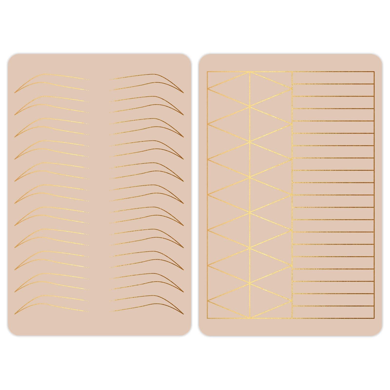 MAKINGTEC 2 Pcs Inkless Double Sided Microblading Practice Skins with Brows and Geometric Shapes for Eyebrow, Permanent Makeup Silicone Skins Practice Brows Microshading and Needling