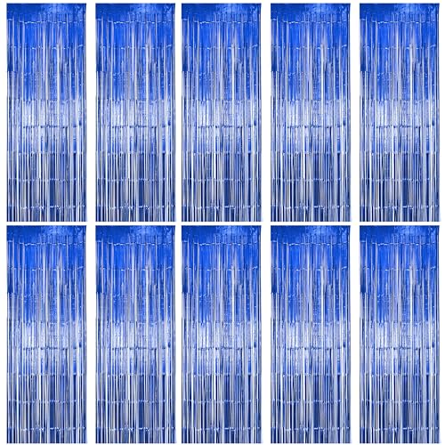 Image of Hampton Distribution 10 Pack Blue Fringe Backdrop Curtains, Blue Streamers Party Backdrop, Party Decorations Supplies for Birthday, Holidays, Parties & More