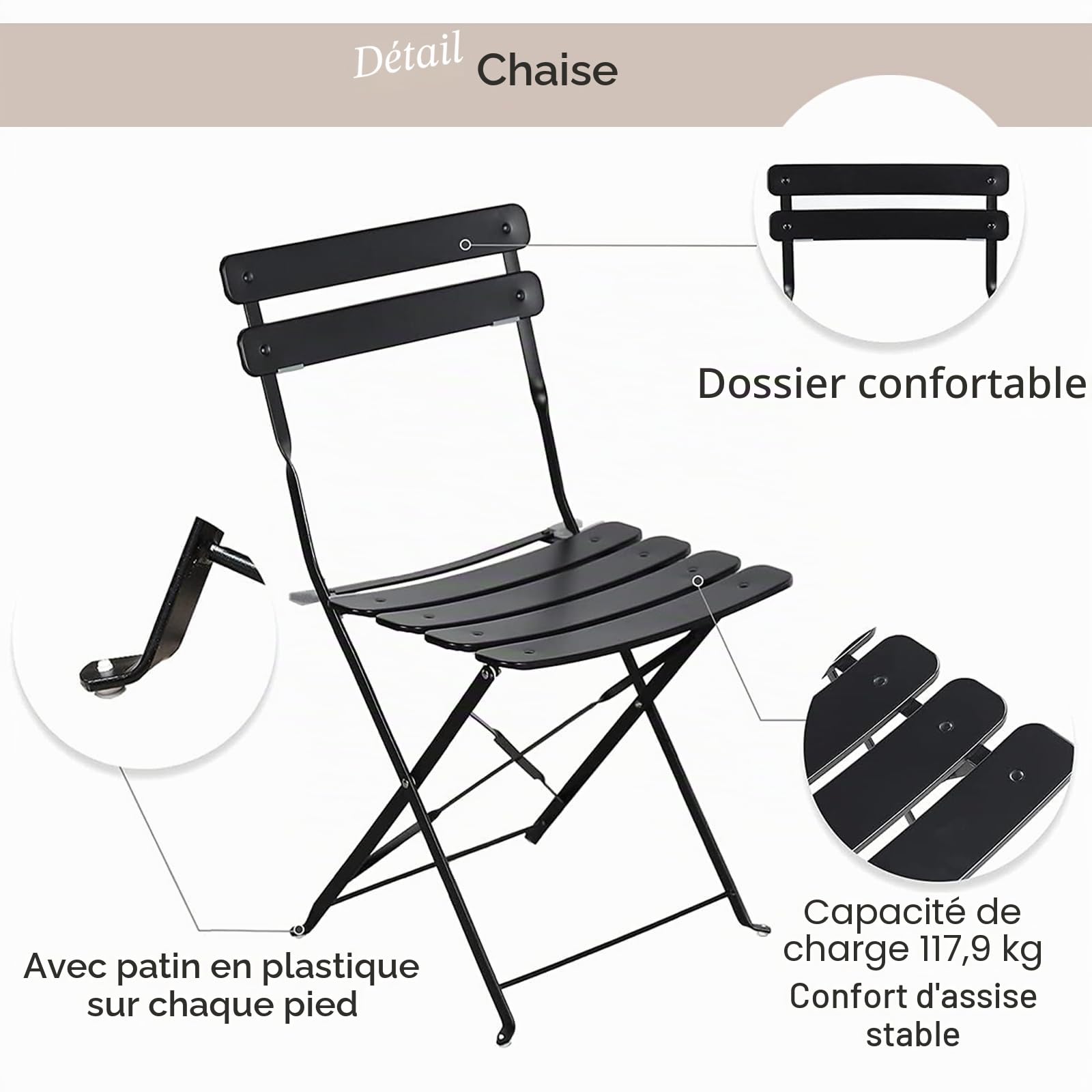 Ensemble bistrot pliable 3 pièces, pour intérieur/extérieur, 2 chaises et 1 table, résistant aux intempéries pour intérieur/extérieur, rouge
