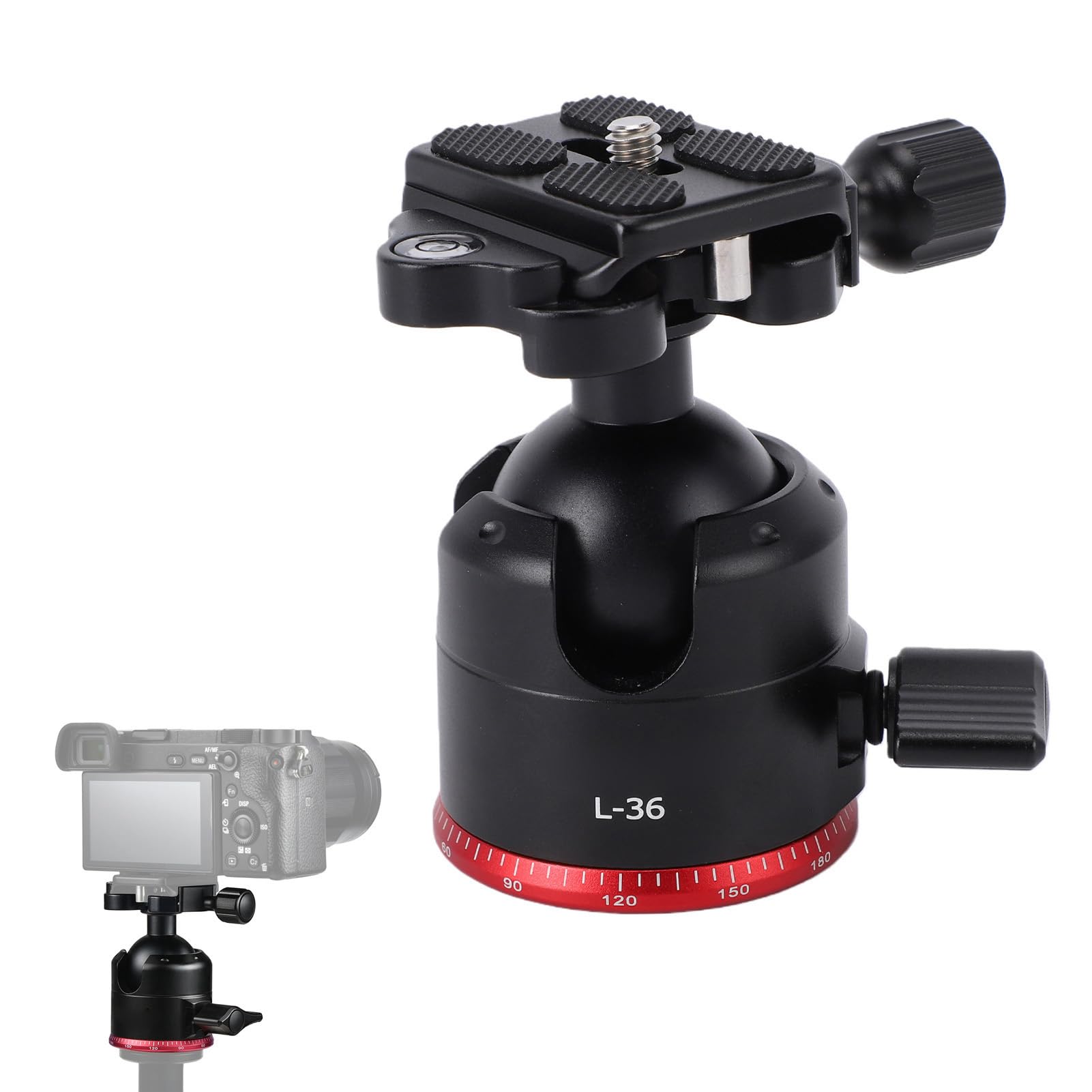 Zunate Testa a Sfera Panoramica a 360°, con Livella a Bolla e Piastra a Sgancio Rapido, Attacco per Treppiede con Filettatura 3/8" per Fotocamera DSLR, Carico 6 Kg, Lega di Allumi