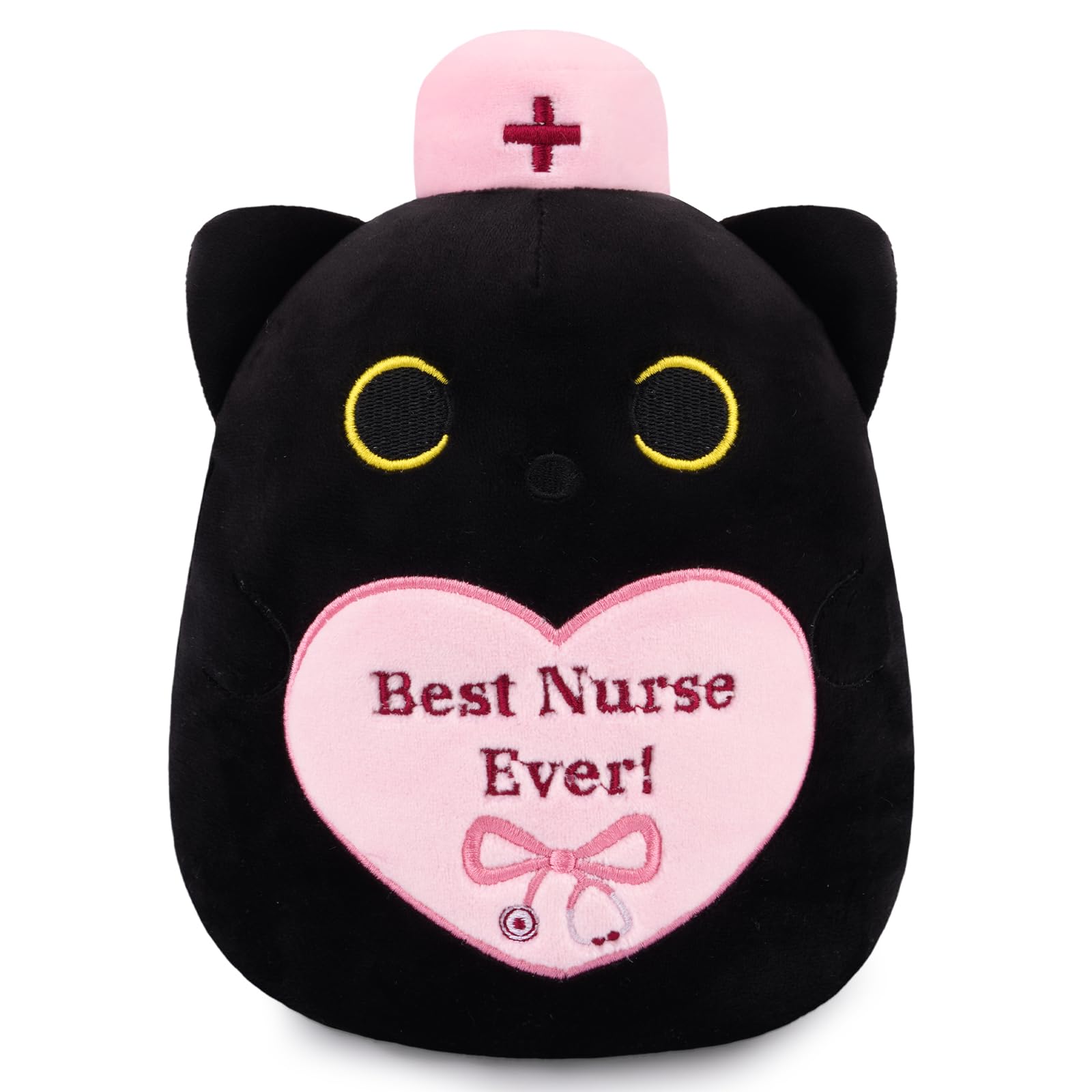 Nurse Gifts for Women 8 Black Cat Plush with Pink Cap and Best Nurse Ever Cute Stuffed Cat