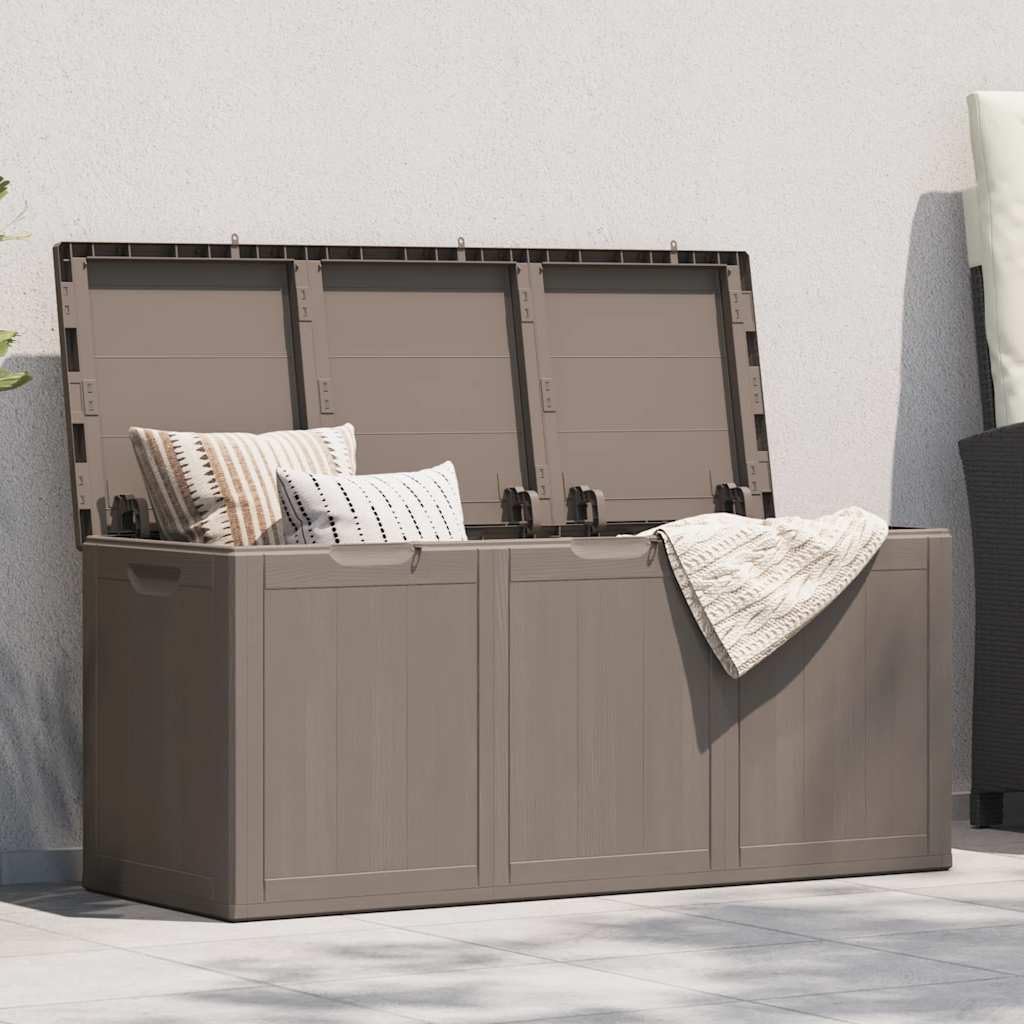 Baule da giardino da 270 l, in polipropilene, effetto legno, per cuscini, contenitore da giardino, per esterni, terrazza, balcone, funzione di organizzazione con coperchio