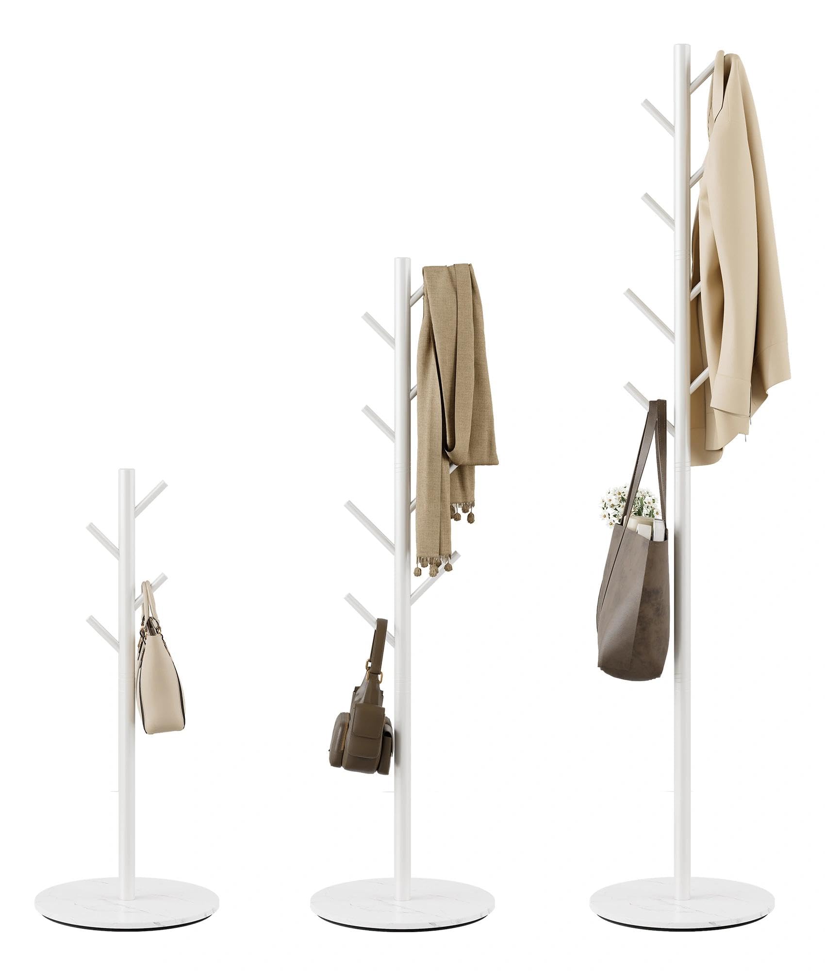 Tujurich Coat Rack with 8 Hooks, 3 Adjustable Heights, Modern Hall Tree, Sturdy Metal Coat Stand with Sintered Stone Base, for Hallway, Office or Bedroom, Ideal for Coats, Hats and Bags, White โ image 1