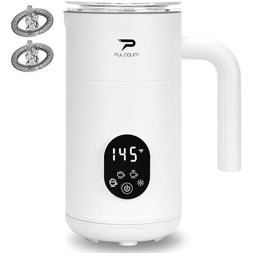 Puldoum Electric Milk Frother and Steamer 4 in 1 Automatic Coffee Steamer Frother, 11.8OZ / 350ML Warm and Cold Foam Frother For Coffee, Latte, Cappuccino, Macchiato, Hot Chocolate, White
