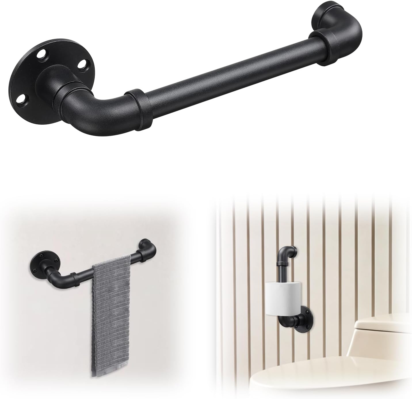 Toilet Paper Holders, 8.46Inch Long Bathroom Toilet Paper Holder Wall Mount, Toilet Paper Roll Holder for Bathroom, Kitchen, Washroom - Matte Black