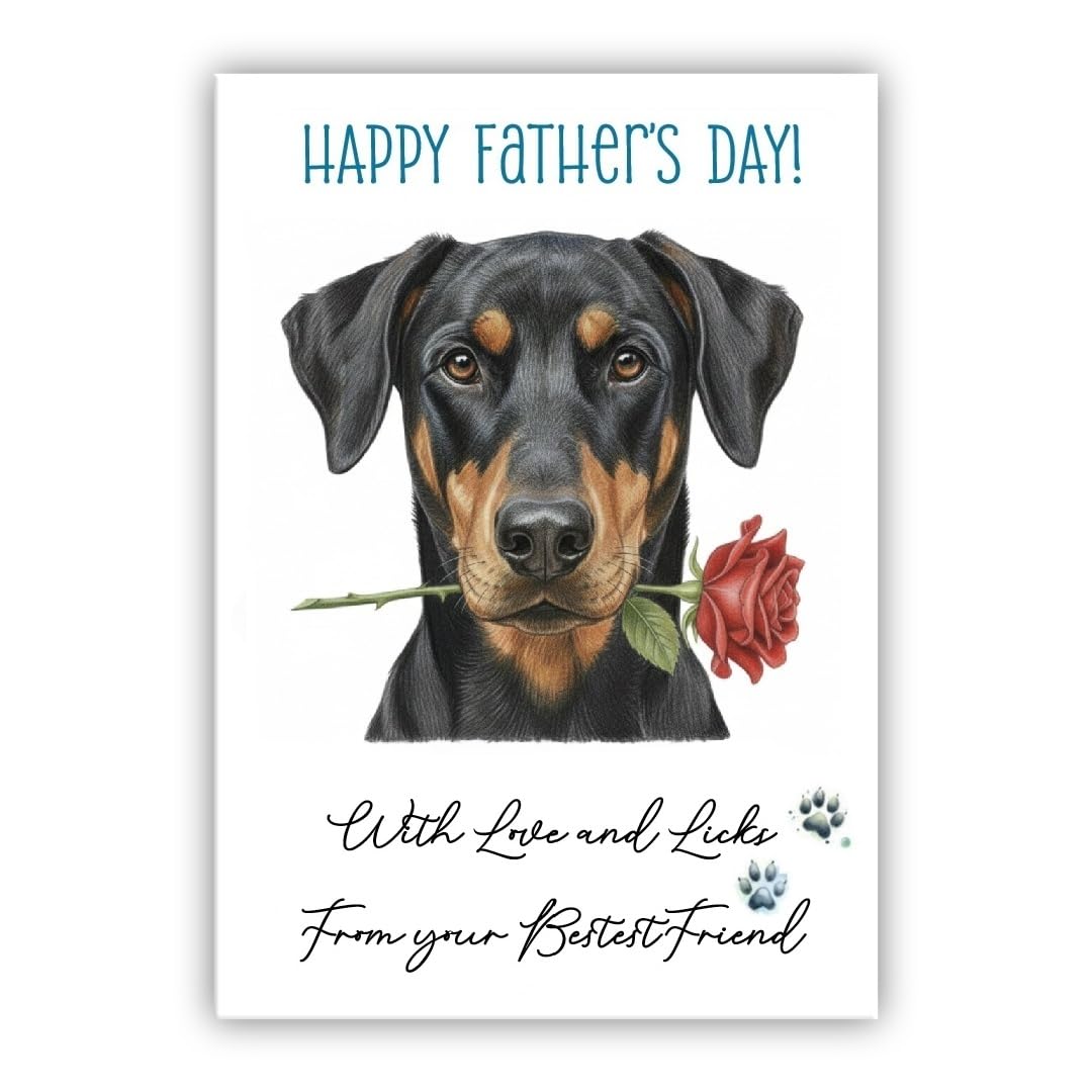 Father’s Day Card From the Dog – Cute Fathers Day Pet Card – “With Love and Licks” – Multiple Breeds Available (• Doberman Dog) — image 1