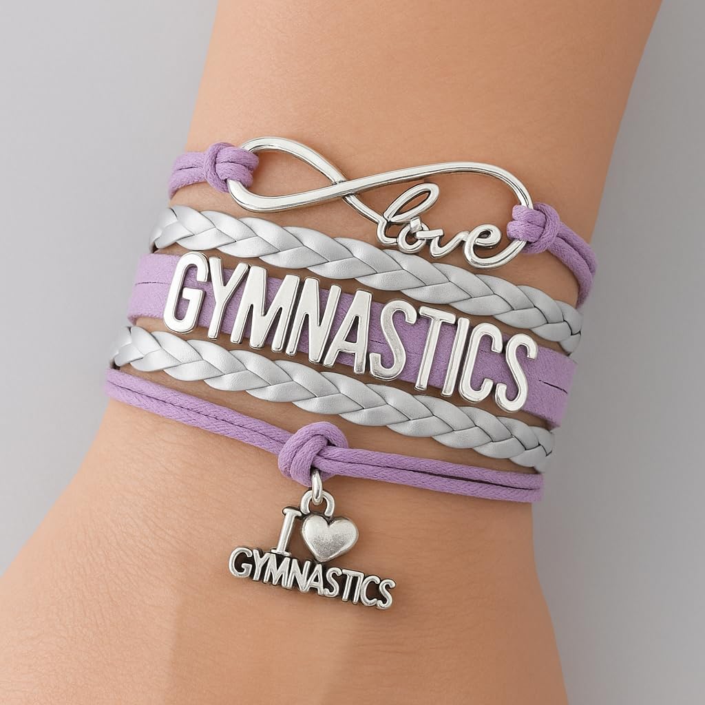 Sportybella Gymnastics Bracelet, Gymnastics Jewelry, Purple Infinity Love Charm Bracelet - Gift For Gymnasts - Image 2