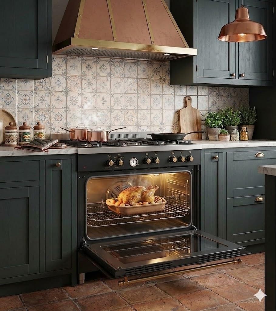 COCINA PROFESIONAL NEGRA RÚSTICA SOLTHERMIC CON HORNO A GAS CON TURBO (104 L), ENCENDIDO AUTOMÁTICO / 5 QUEMADORES (1 TRIPLE WOK) / ENTREGA A DOMICILIO Y RETIRADA DEL USADO GRATIS