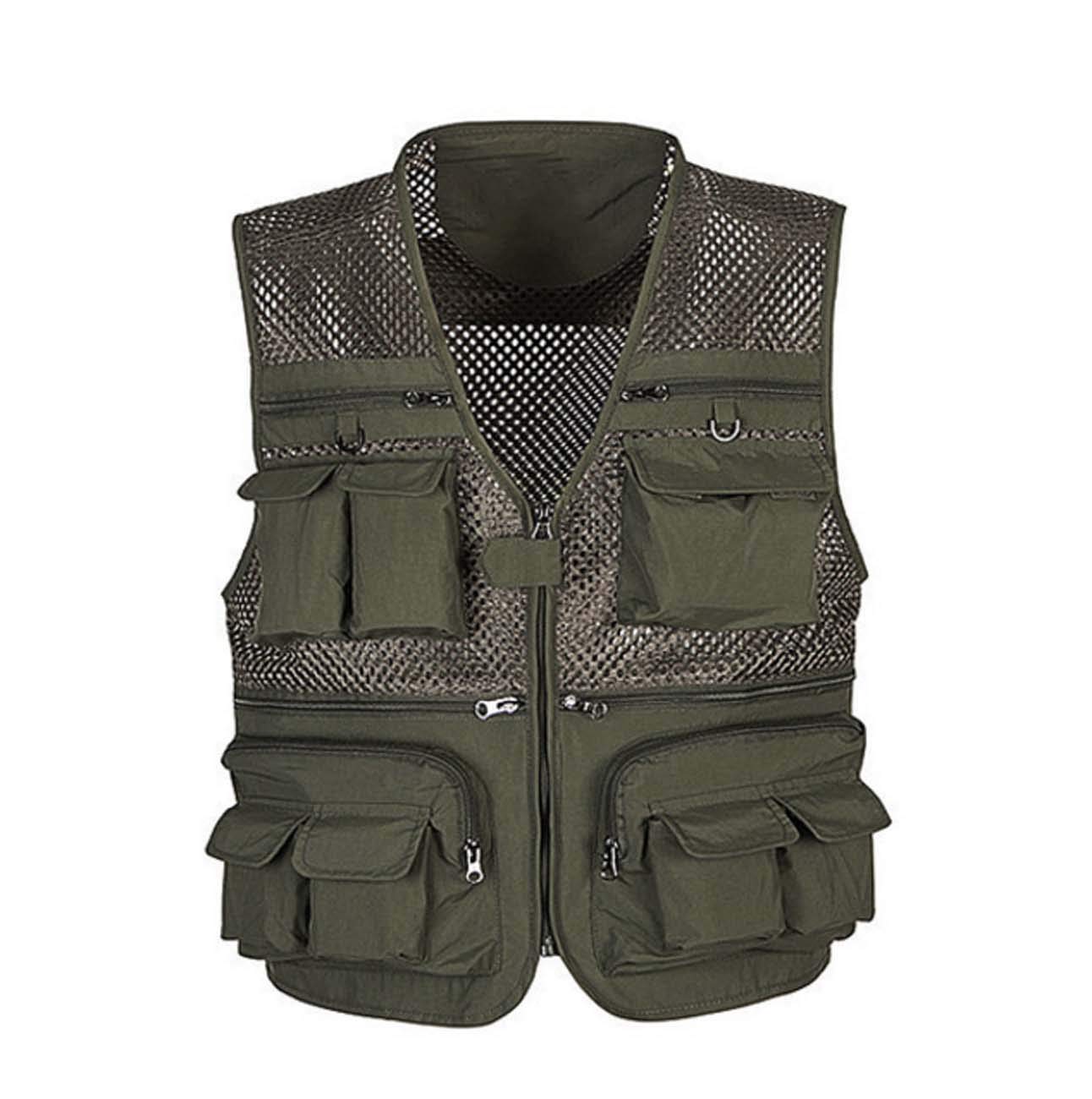 Gl Suit Men's Armygreen Outdoor Multi-Pocket Fly Fishing Mesh Vest Photography Travel Quick-Dry Hunting Jacket Waistcoat,,Xxxl