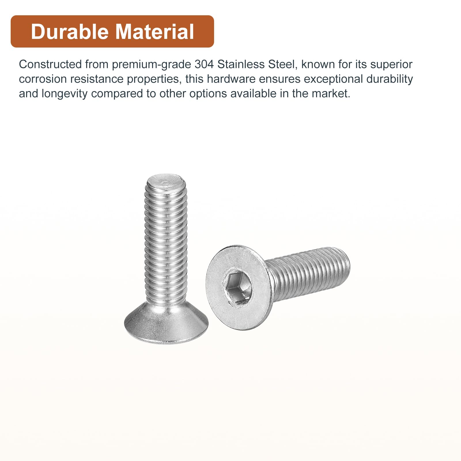 DTGN M8-1.25 x 30mm Flat Head Socket Cap Screws, 20 Pack 304 Stainless Steel Hex Socket Flat Head Screws, Full Thread - Image 3