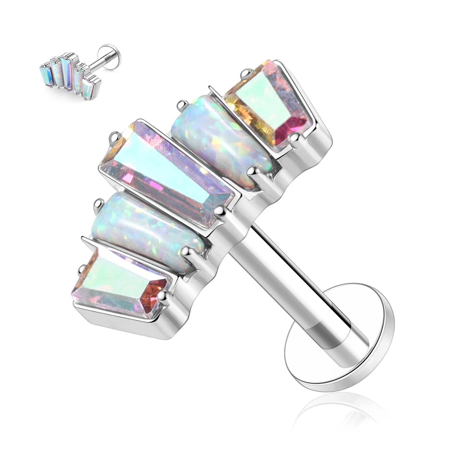 AROWRO 16G Labret Studs Lip Rings G23 Titanium Monroe Lip Piercing Jewelry Internally Threaded Helix Tragus Cartilage Conch Earring Women Girls Piercing Jewelry CZ Opal — view 8