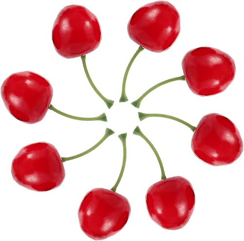 Paquete de 25 cerezas decorativas de frutas, cerezas artificiales de simulación realistas, modelo de fruta falsa de cereza para decoración de